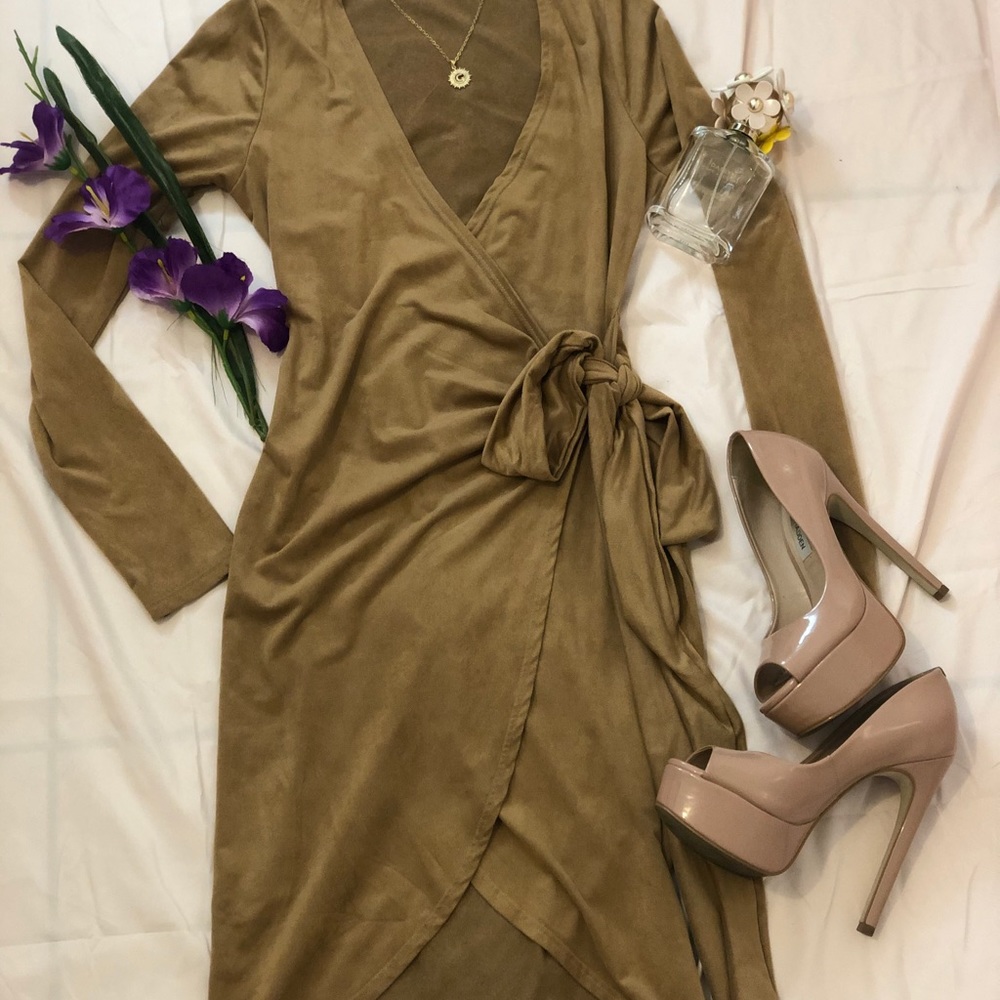 Suede wrap dress